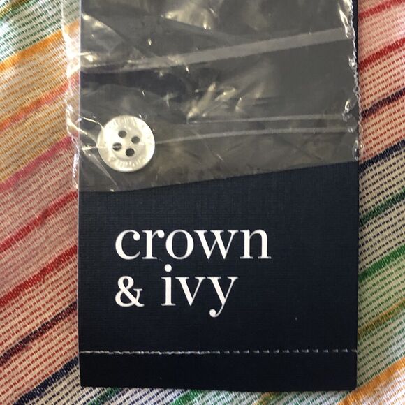 Crown & Ivy Women’s Colorful Striped Short Sleeve High Ruffled Neck Large NWT - Picture 11 of 11